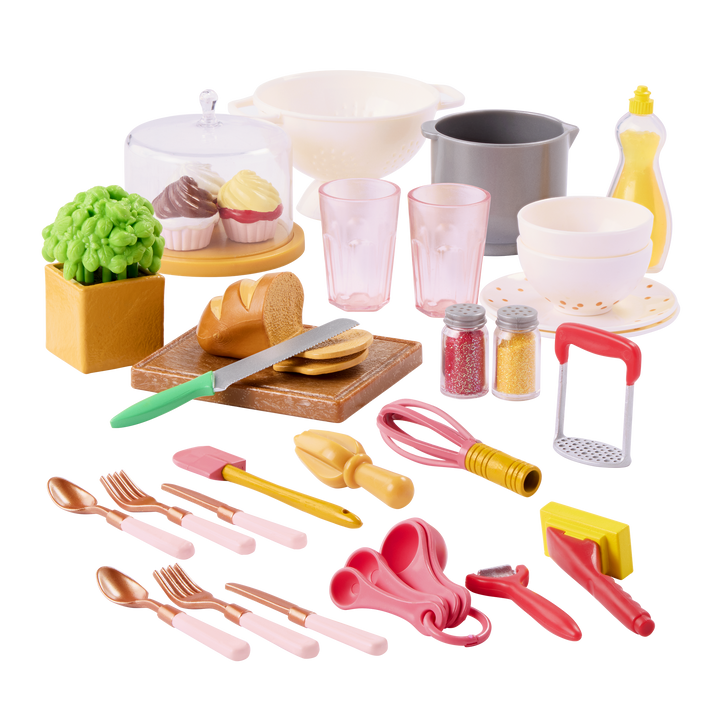 OG Cooking Island - Pink Cooking Island & Bar Stool - Food & Cooking Accessories for Dolls - Doll Furniture - Furniture for Dollhouse - Dollhouse Kitchen - Our Generation