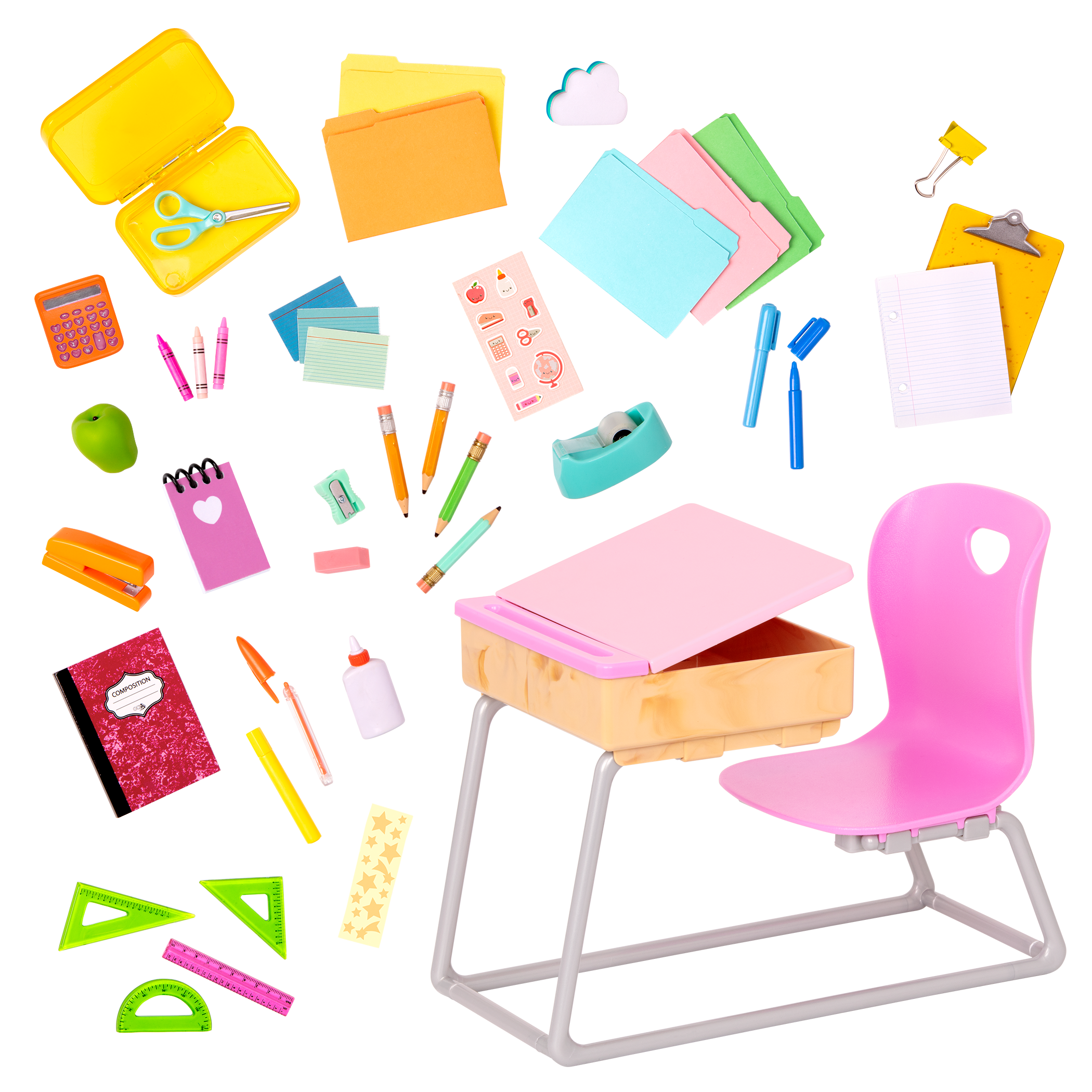 Flying Colours - School Desk for 46cm Dolls - Desk with School Accessories - Our Generation UK