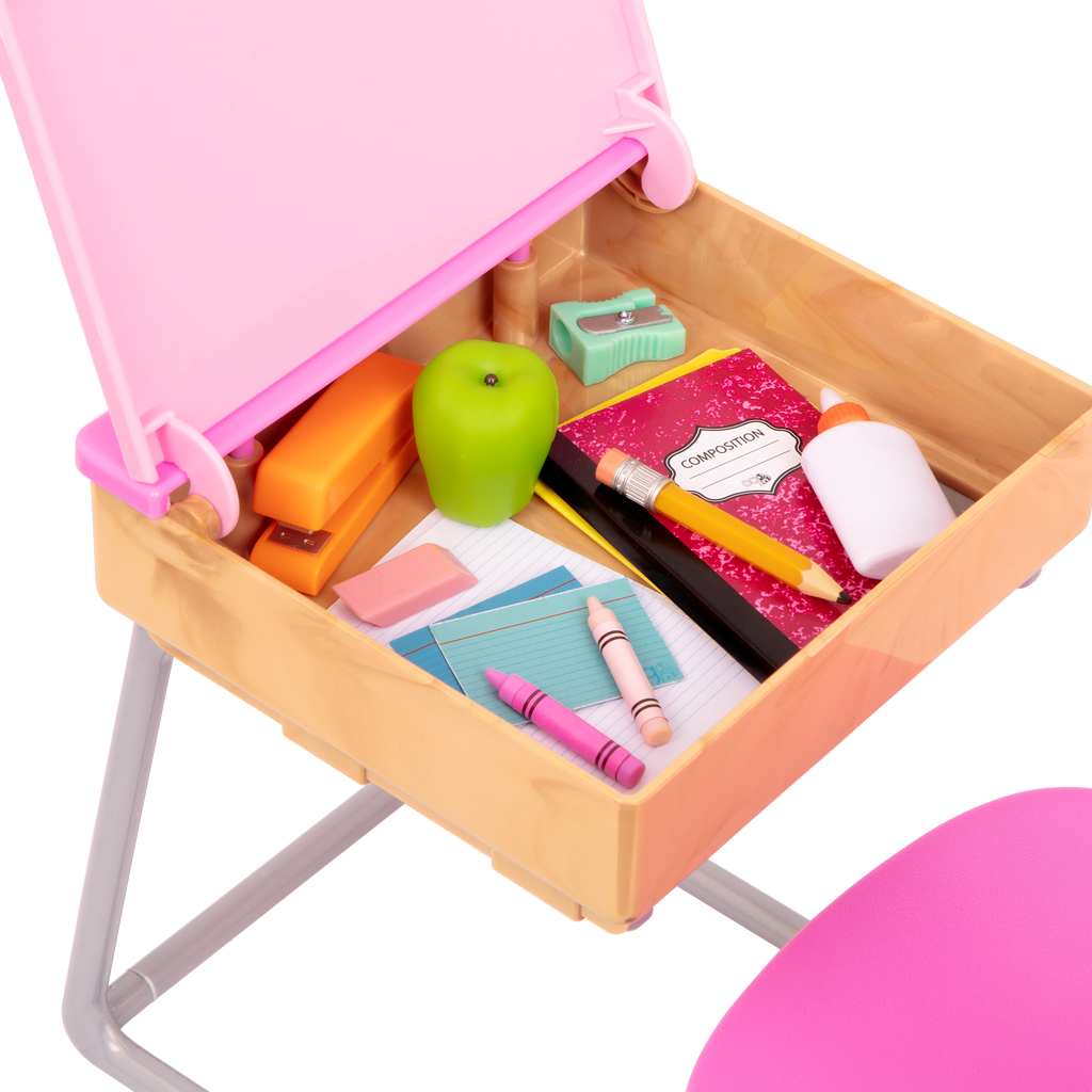 Flying Colours - School Desk for 46cm Dolls - Desk with School Accessories - Our Generation UK