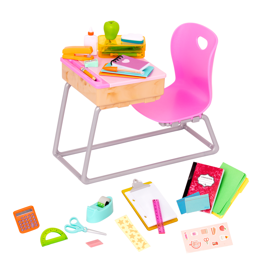 Flying Colours - School Desk for 46cm Dolls - Desk with School Accessories - Our Generation UK