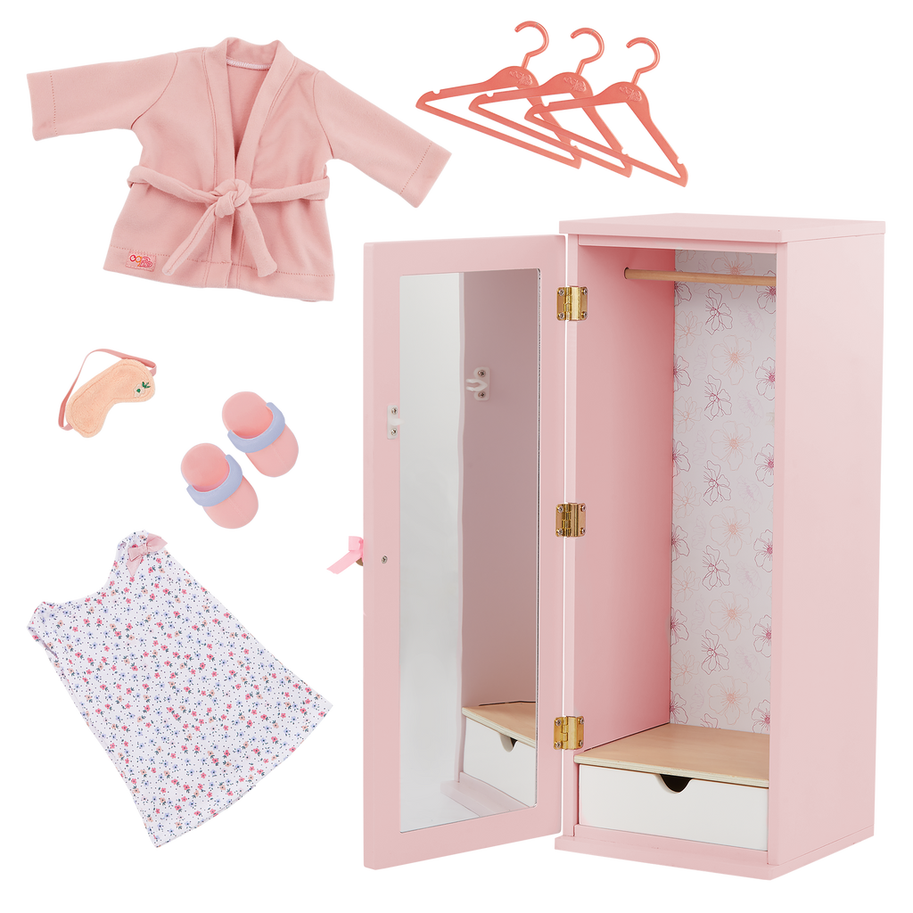 Fashion Wardrobe - Furniture for Dolls - Wardrobe with Clothes & Hangers - Our Generation