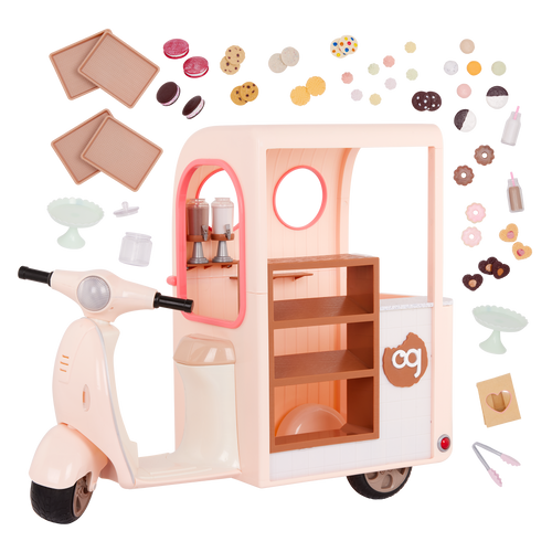 Chip Chip Hooray Cookie Cart - Pink Scooter with Food Accessories for 46cm Dolls - Doll Vehicle - Our Generation UK