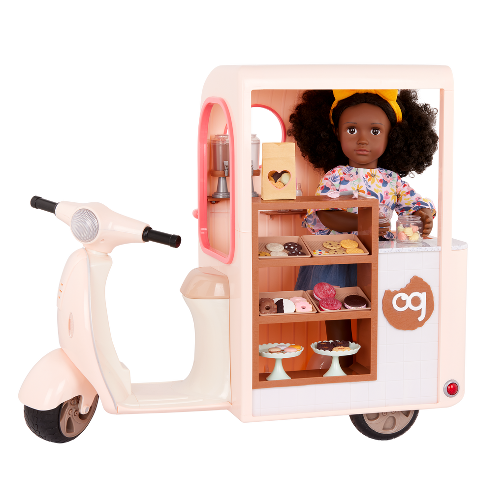 Chip Chip Hooray Cookie Cart - Pink Scooter with Food Accessories for 46cm Dolls - Doll Vehicle - Our Generation UK