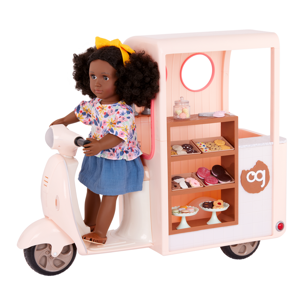 Chip Chip Hooray Cookie Cart - Pink Scooter with Food Accessories for 46cm Dolls - Doll Vehicle - Our Generation UK