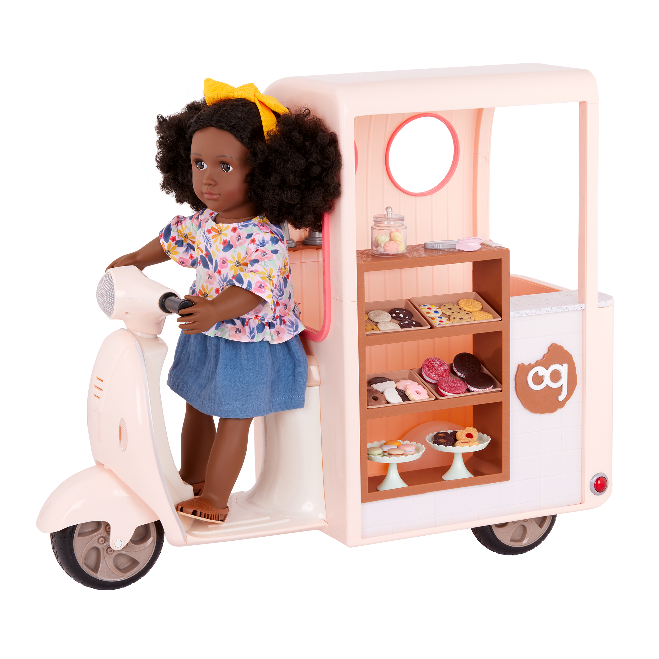 Chip Chip Hooray Cookie Cart - Pink Scooter with Food Accessories for 46cm Dolls - Doll Vehicle - Our Generation UK