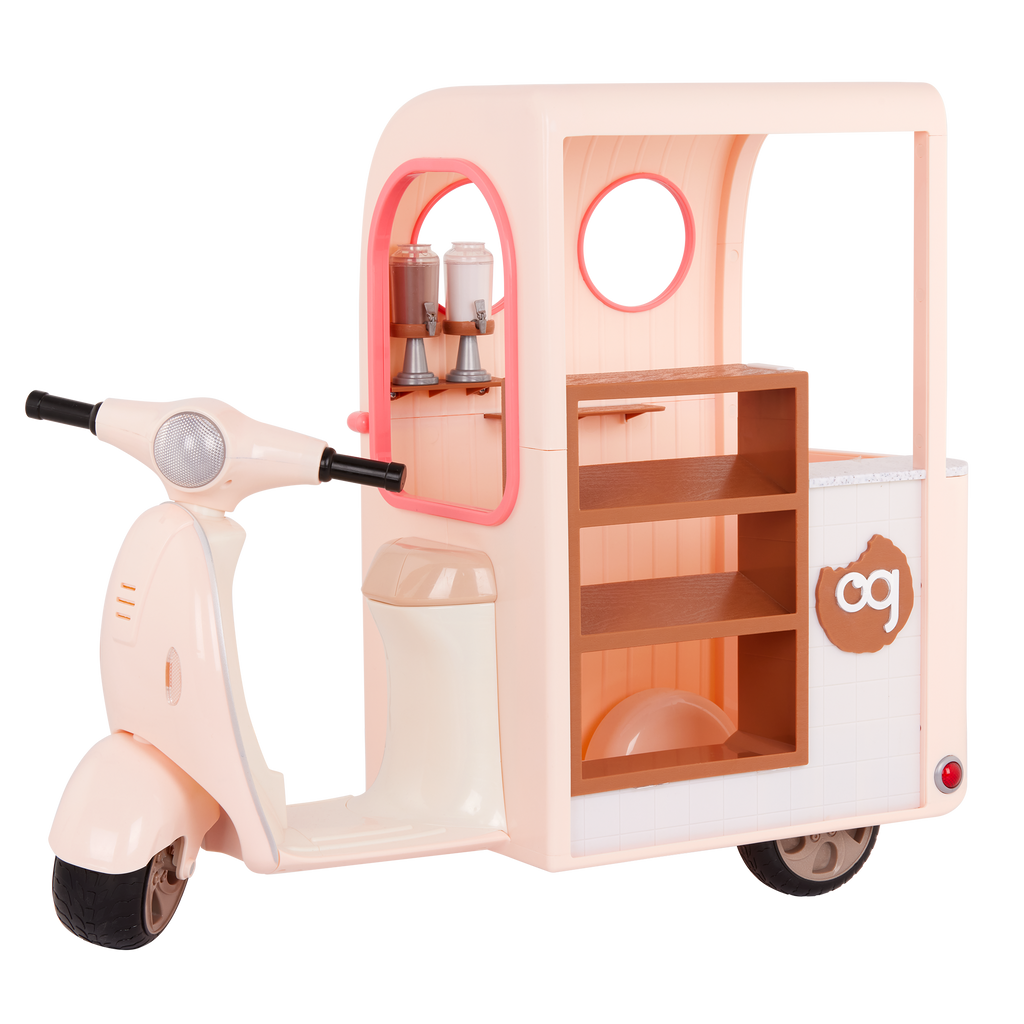 Chip Chip Hooray Cookie Cart - Pink Scooter with Food Accessories for 46cm Dolls - Doll Vehicle - Our Generation UK