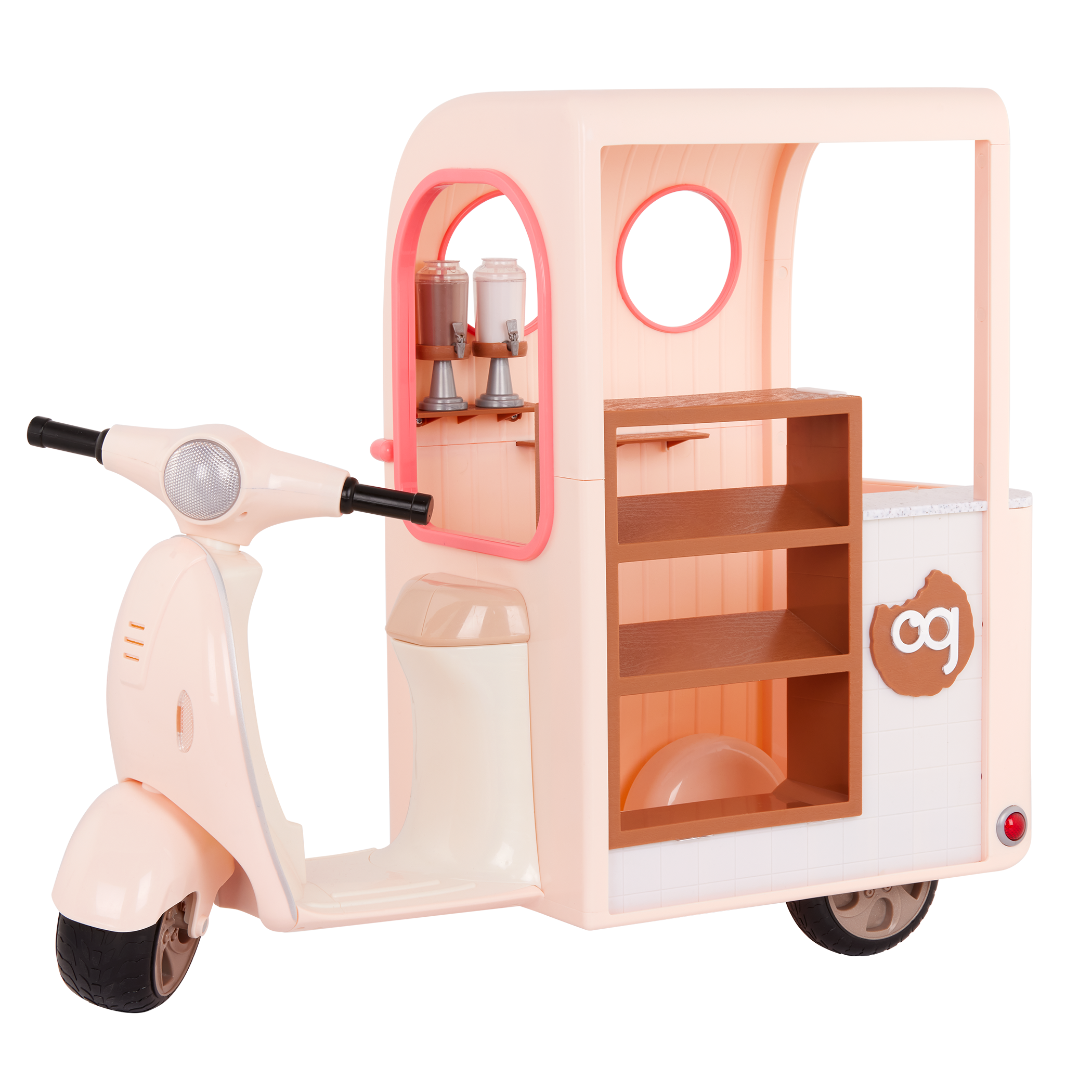 Chip Chip Hooray Cookie Cart - Pink Scooter with Food Accessories for 46cm Dolls - Doll Vehicle - Our Generation UK