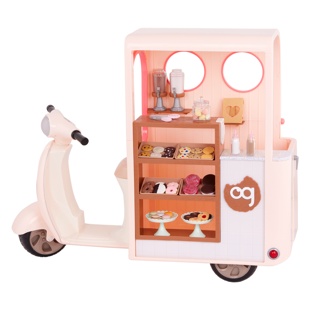 Chip Chip Hooray Cookie Cart - Pink Scooter with Food Accessories for 46cm Dolls - Doll Vehicle - Our Generation UK