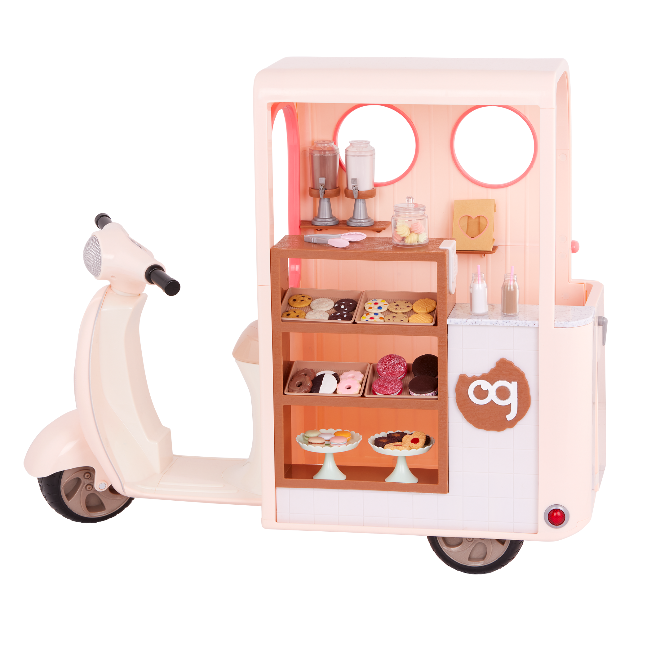 Chip Chip Hooray Cookie Cart - Pink Scooter with Food Accessories for 46cm Dolls - Doll Vehicle - Our Generation UK