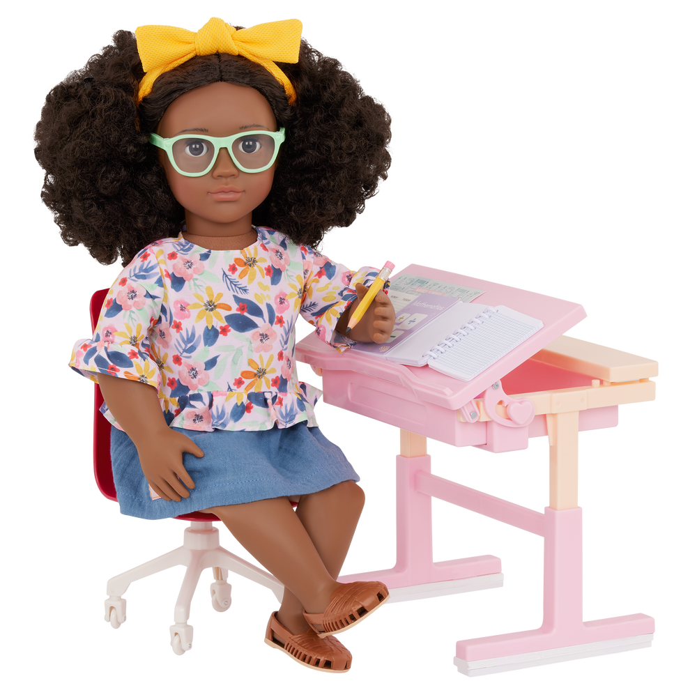 School Room - 46cm Pink Doll Desk & School Accessories - Doll Desk, Chair & Laptop - Our Generation UK