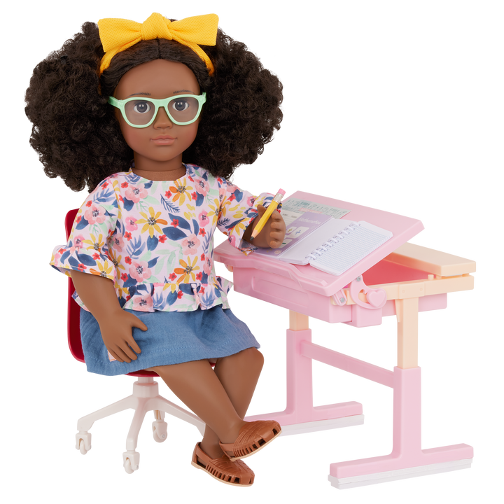 School Room - 46cm Pink Doll Desk & School Accessories - Doll Desk, Chair & Laptop - Our Generation UK