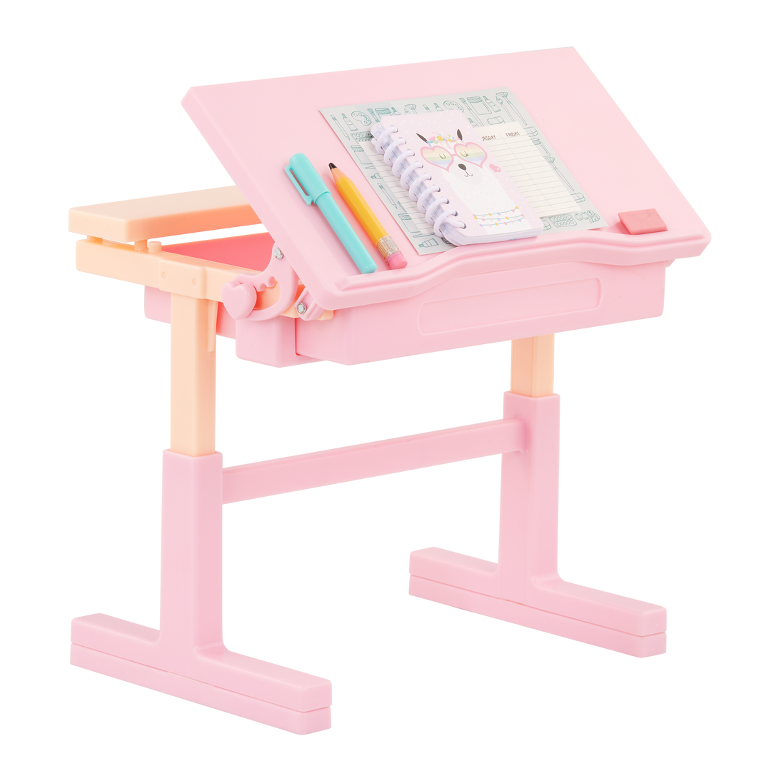 School Room - 46cm Pink Doll Desk & School Accessories - Doll Desk, Chair & Laptop - Our Generation UK