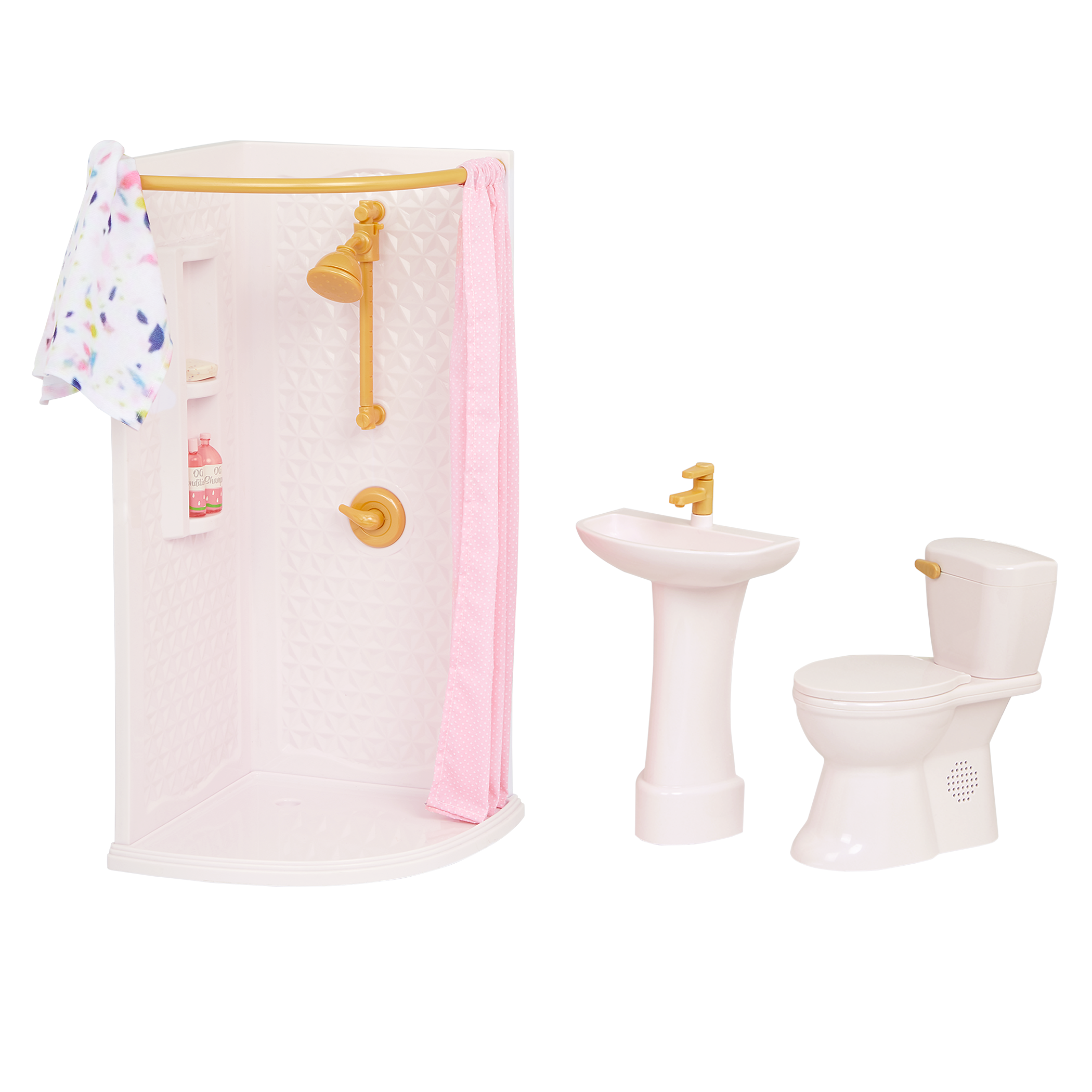 Sweet Bathroom Set - Furniture for 46cm Dolls - Shower, Toilet & Sink - Our Generation