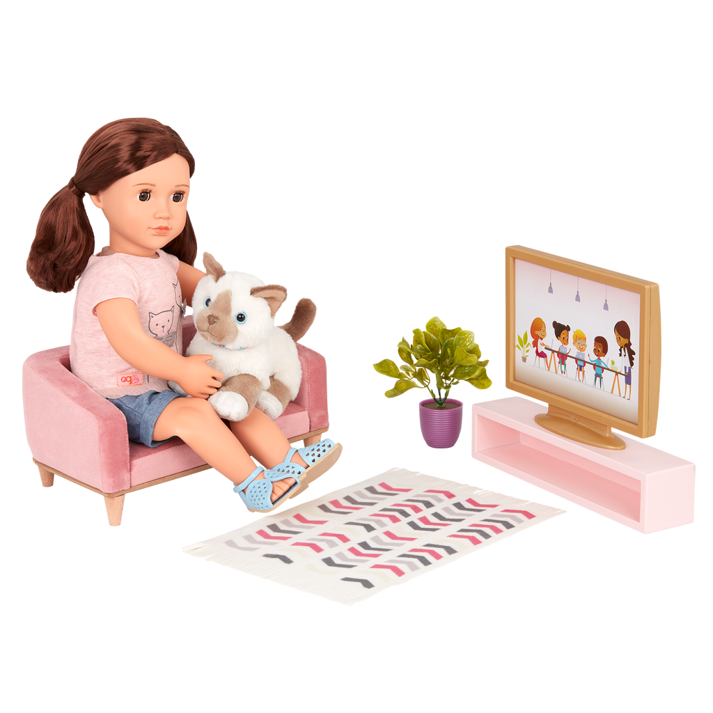 Lovely Living Room - Furniture for Dolls - Sofa & TV Set - Accessories for Dolls - Our Generation UK