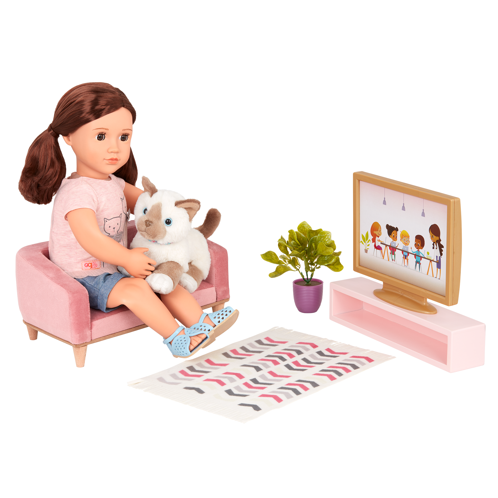 Lovely Living Room - Furniture for Dolls - Sofa & TV Set - Accessories for Dolls - Our Generation UK