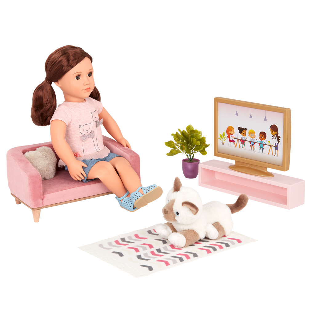 Lovely Living Room - Furniture for Dolls - Sofa & TV Set - Accessories for Dolls - Our Generation UK