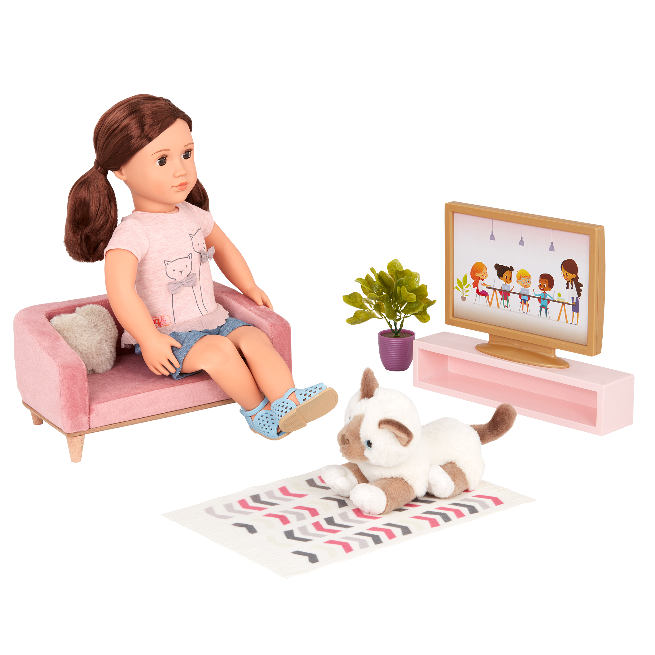 Lovely Living Room - Furniture for Dolls - Sofa & TV Set - Accessories for Dolls - Our Generation UK