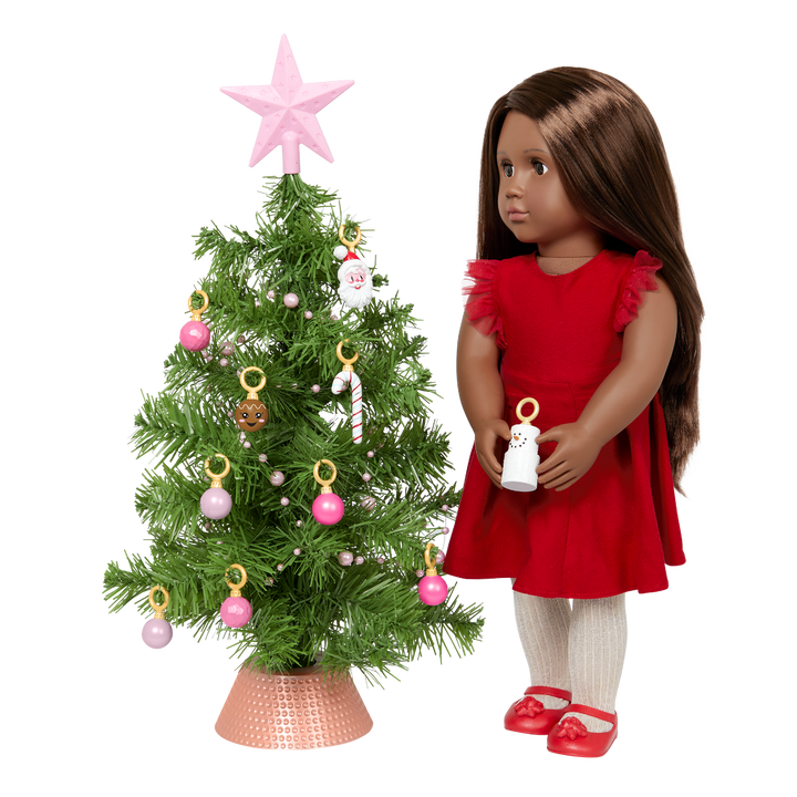 Christmas Twinkle Tree - Doll Christmas Tree with Pink Baubles, Lights & Star - Christmas Accessories for OG Dolls - Our Generation 