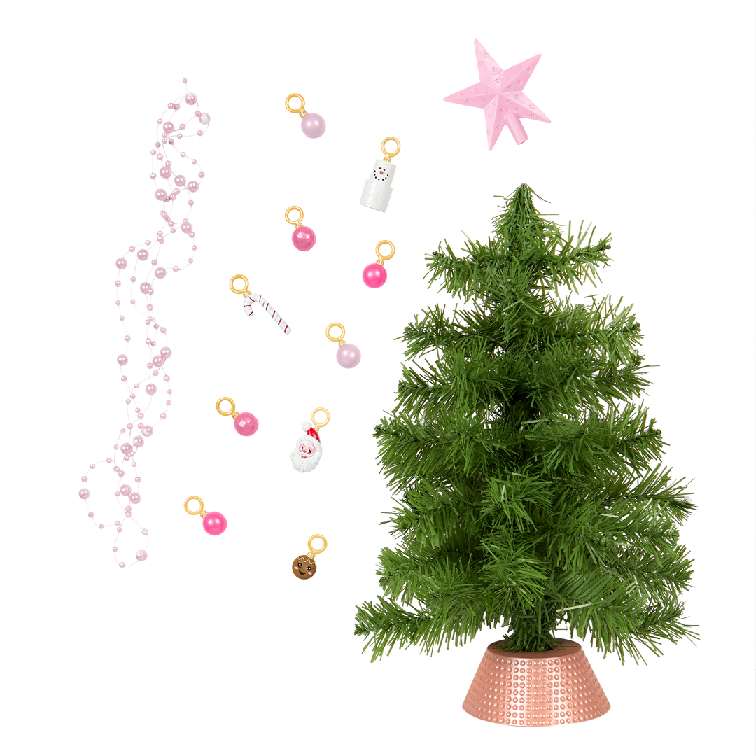 Christmas Twinkle Tree - Doll Christmas Tree with Pink Baubles, Lights & Star - Christmas Accessories for OG Dolls - Our Generation 