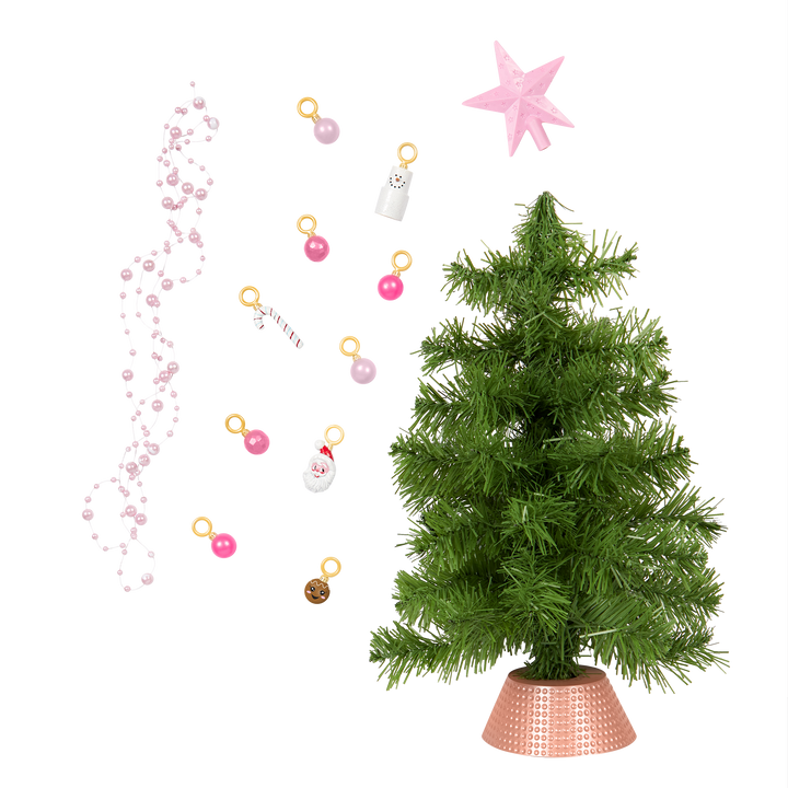 Christmas Twinkle Tree - Doll Christmas Tree with Pink Baubles, Lights & Star - Christmas Accessories for OG Dolls - Our Generation 