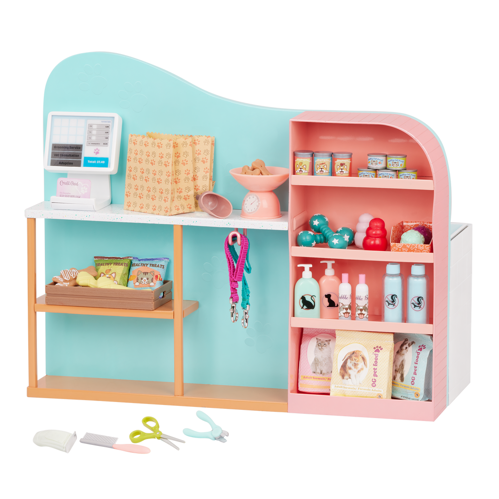 Happy Tails Care Centre - 2-in-1 Grooming Centre & Pet Shop - Accessories for Dolls - Grooming & Accessories for OG Pets - Our Generation