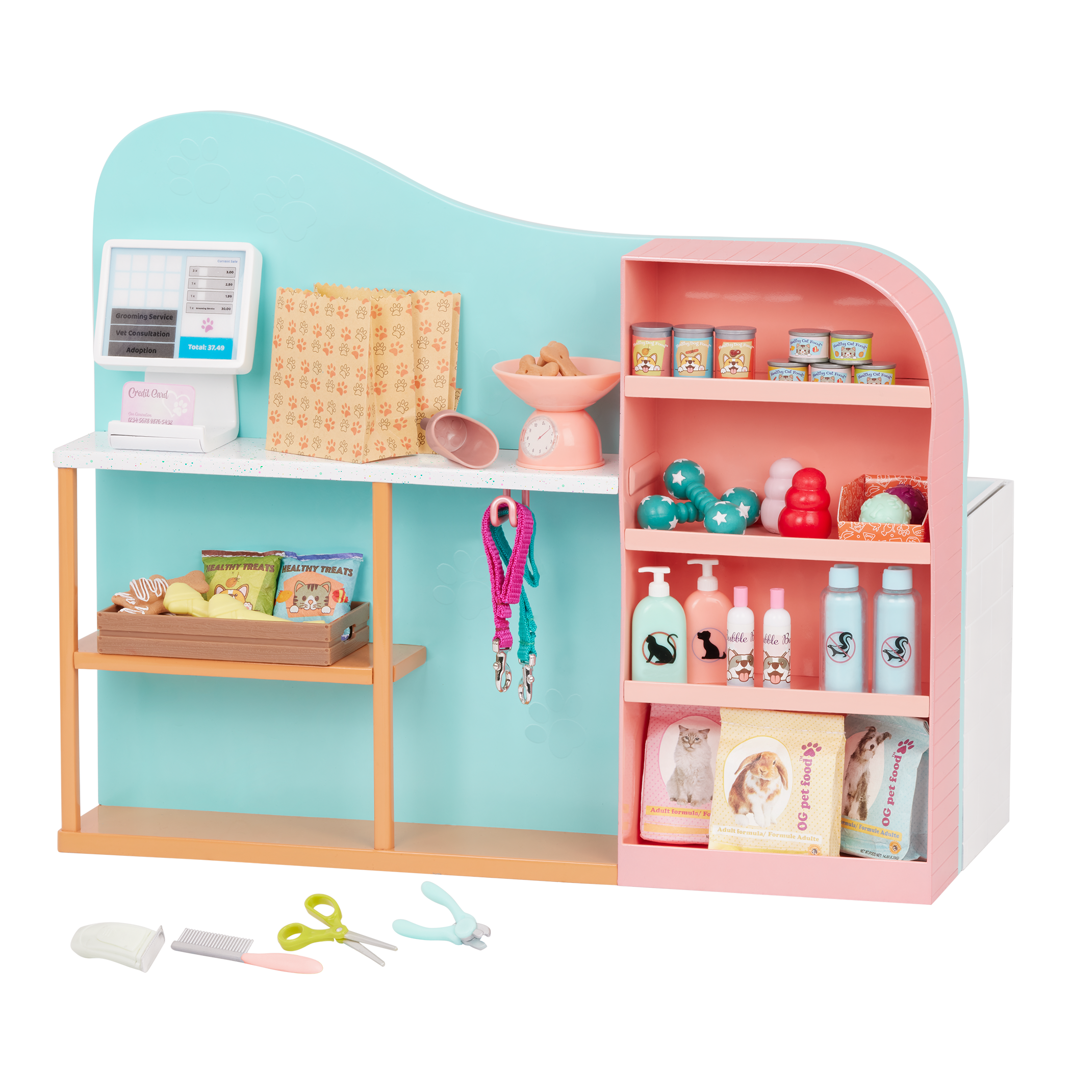 Happy Tails Care Centre - 2-in-1 Grooming Centre & Pet Shop - Accessories for Dolls - Grooming & Accessories for OG Pets - Our Generation