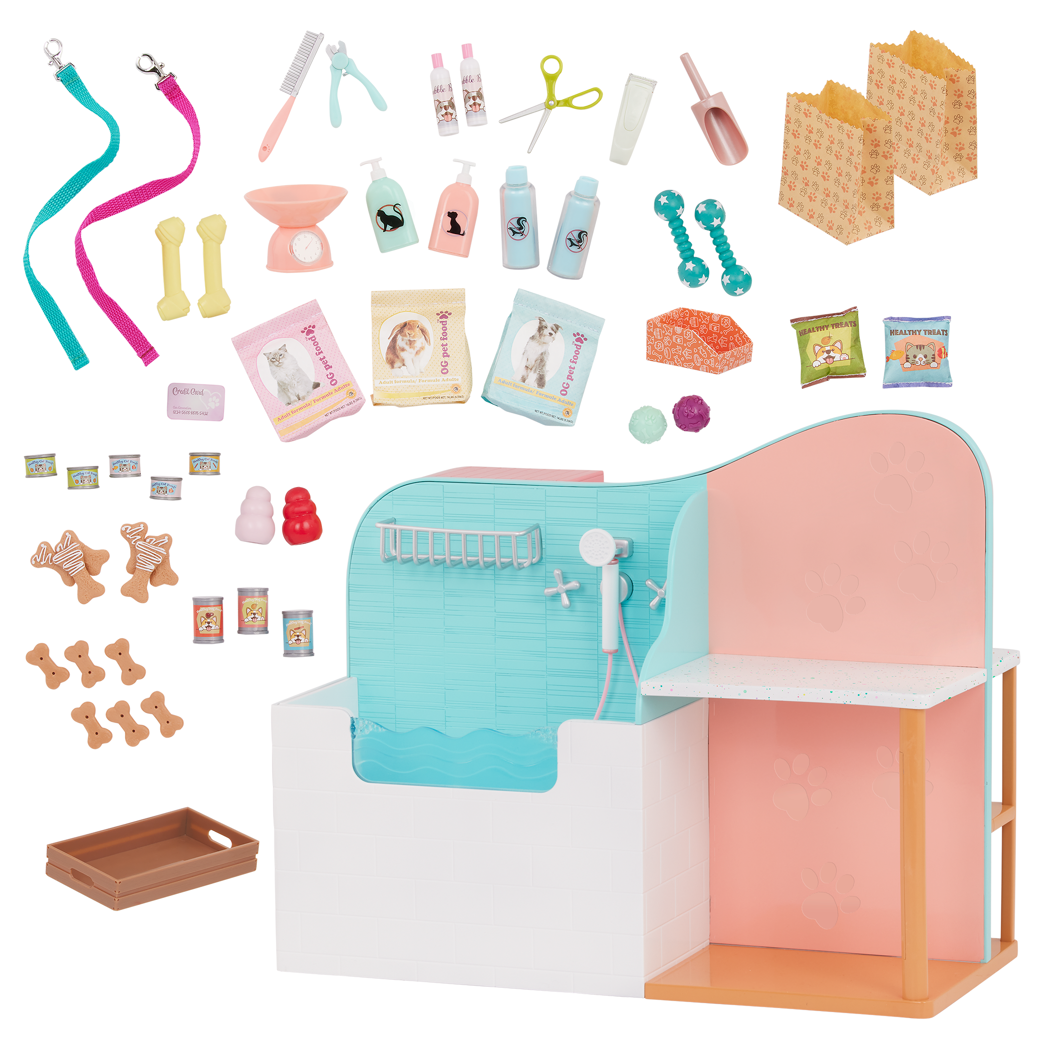 Happy Tails Care Centre - 2-in-1 Grooming Centre & Pet Shop - Accessories for Dolls - Grooming & Accessories for OG Pets - Our Generation