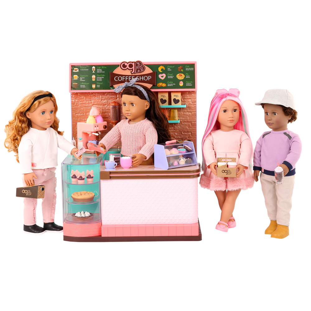 Love U Latte - Coffee Shop Playset for Dolls - Fully Stocked Shop - Food Accessories for Dolls - Playset with Sounds - 60 Accessories - Our Generation UK