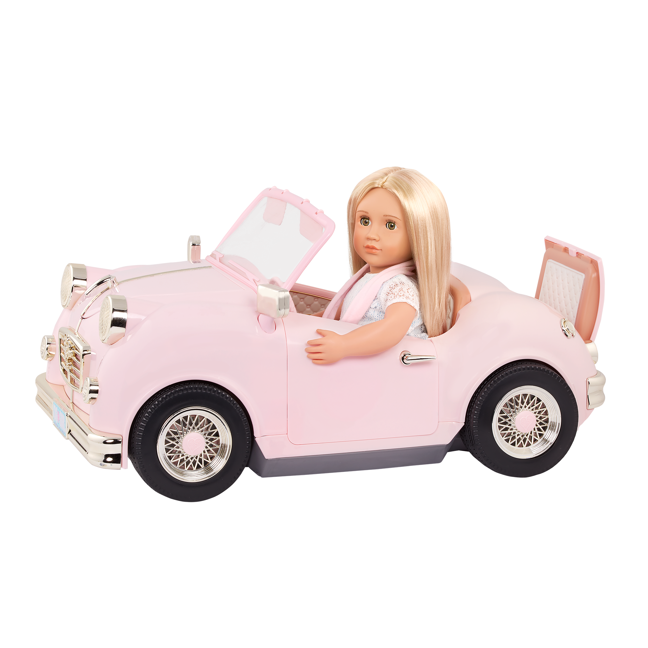In the Driver's Seat Retro Crusier - 46cm Pink Car for Dolls - Vehicle with FM Radio & Songs - Our Generation