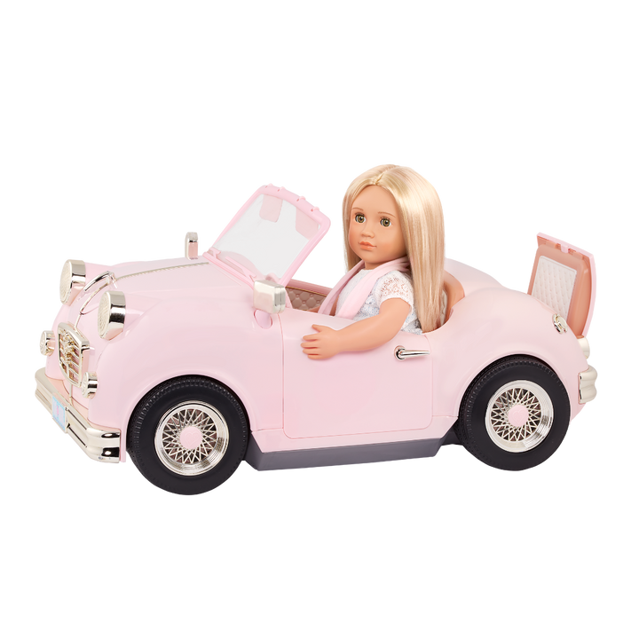 In the Driver's Seat Retro Cruiser - Vehicle for 46cm Dolls - Pink Retro Style Car for Dolls - Toy Car - Doll Accessories - Our Generation