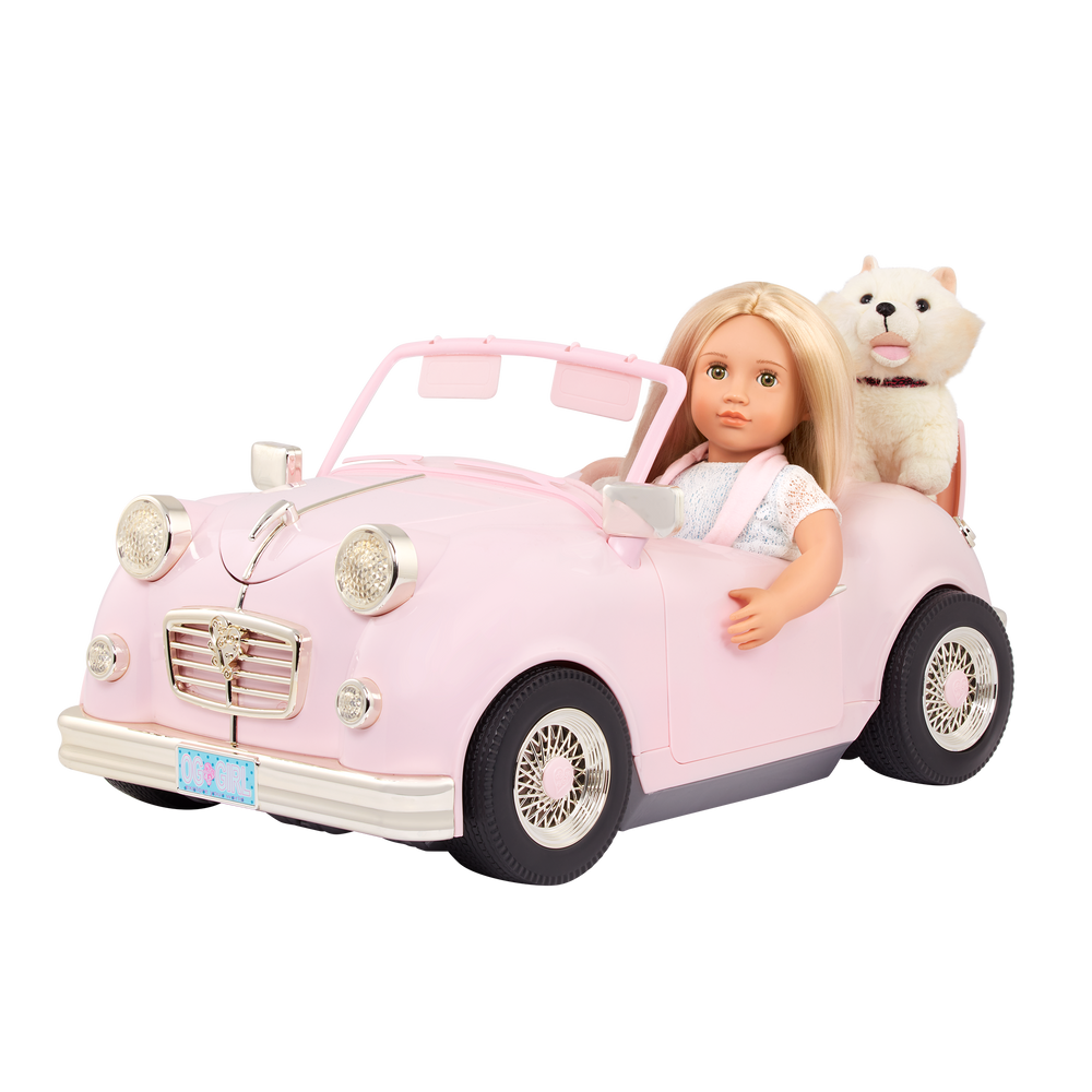 In the Driver's Seat Retro Cruiser - Vehicle for 46cm Dolls - Pink Retro Style Car for Dolls - Toy Car - Doll Accessories - Our Generation