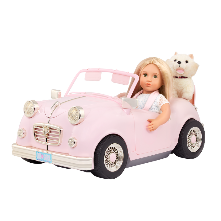 In the Driver's Seat Retro Cruiser - Vehicle for 46cm Dolls - Pink Retro Style Car for Dolls - Toy Car - Doll Accessories - Our Generation