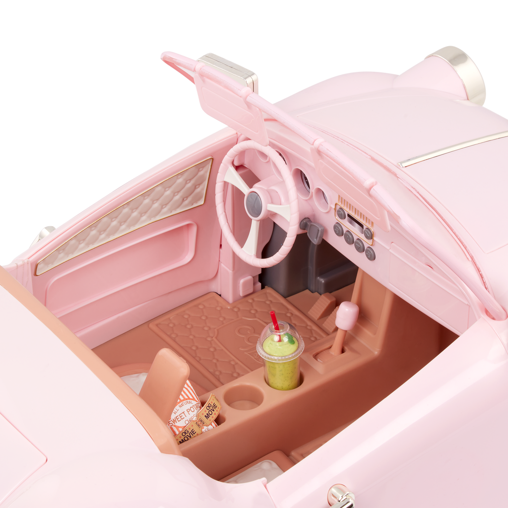 In the Driver's Seat Retro Crusier - 46cm Pink Car for Dolls - Vehicle with FM Radio & Songs - Our Generation