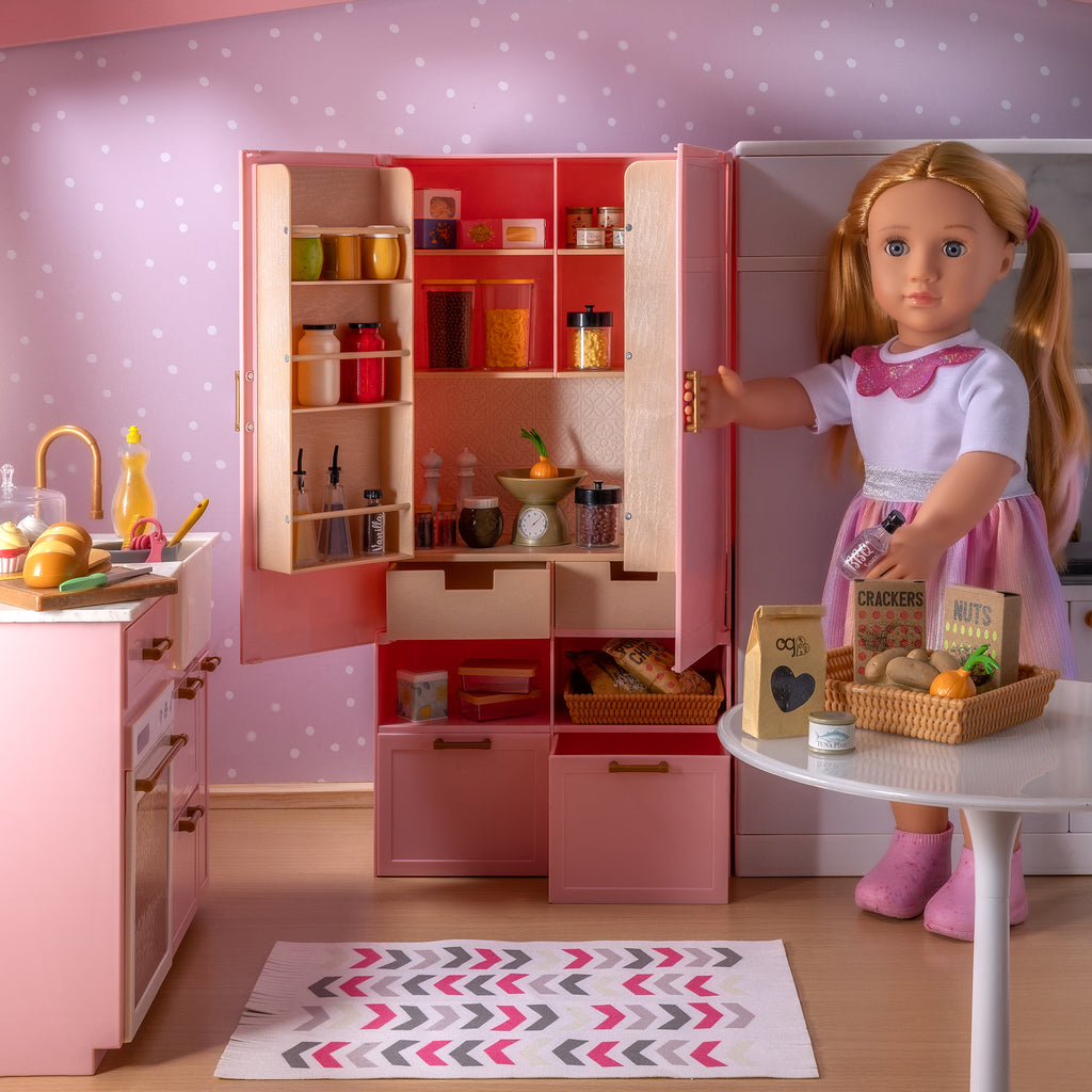 Pretty Pantry - Pink Pantry with Food Accessories - Furniture for Dolls - Our Generation