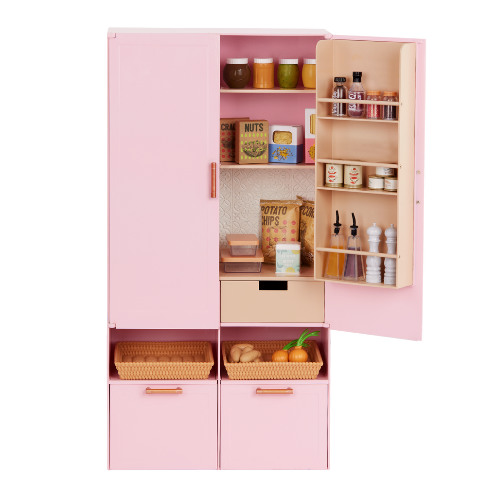 Pretty Pantry - Pink Pantry with Food Accessories - Furniture for Dolls - Our Generation