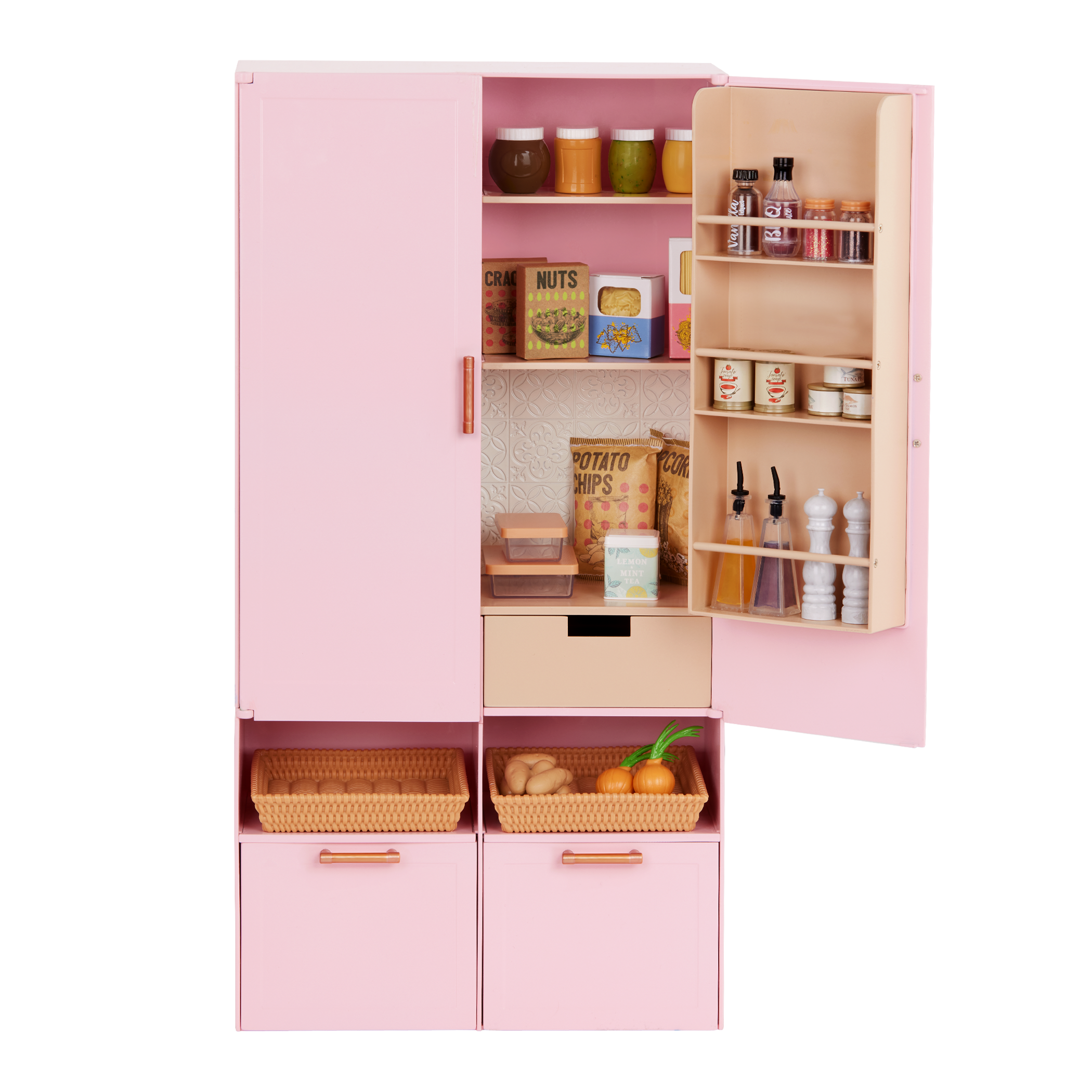 Pretty Pantry - Pink Pantry with Food Accessories - Furniture for Dolls - Our Generation
