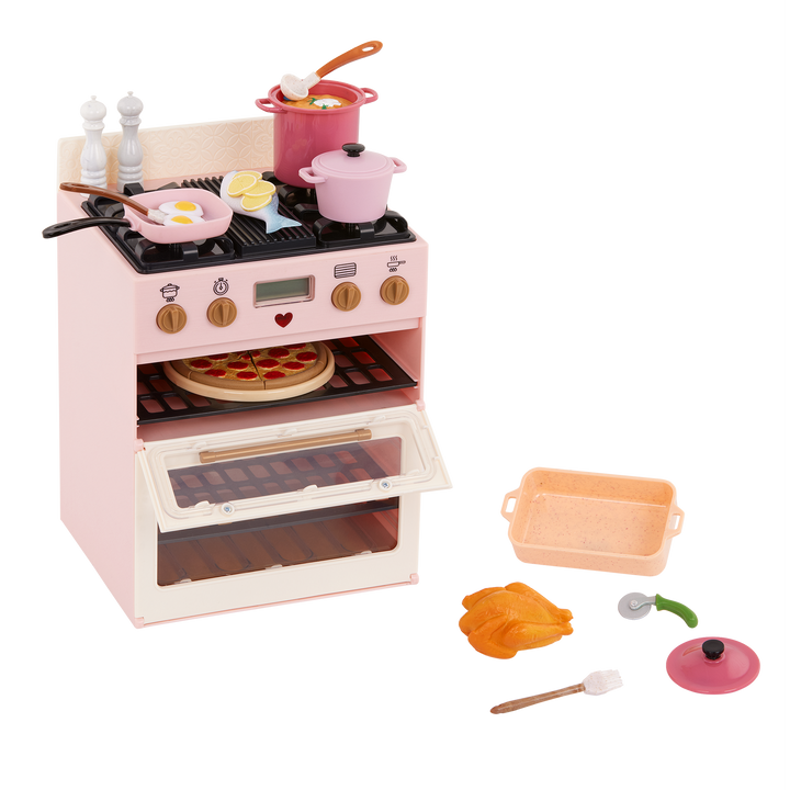 Mix & Bake Stove - Our Generation Food Accessory Set - Pink Oven & Cooking Accessories - Accessory for Dolls - Our Generation UK