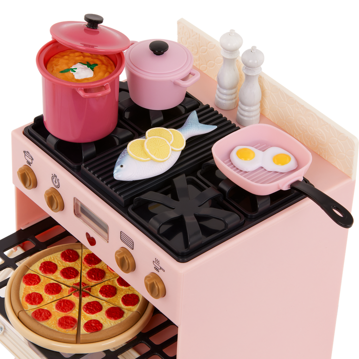 Mix & Bake Stove - Our Generation Food Accessory Set - Pink Oven & Cooking Accessories - Accessory for Dolls - Our Generation UK