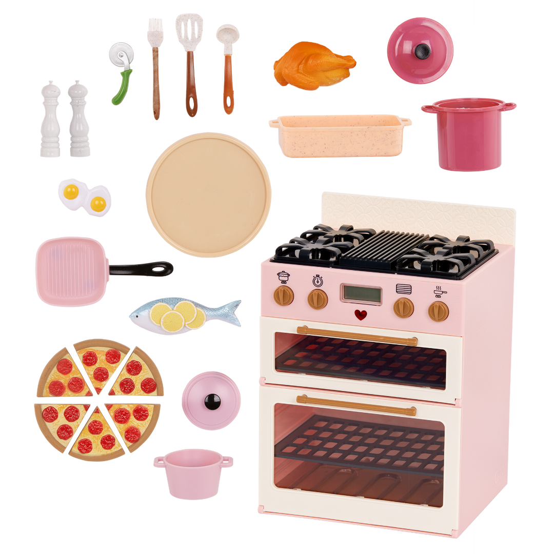 Mix & Bake Stove - Our Generation Food Accessory Set - Pink Oven & Cooking Accessories - Accessory for Dolls - Our Generation UK