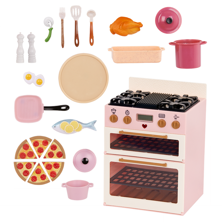 Mix & Bake Stove - Our Generation Food Accessory Set - Pink Oven & Cooking Accessories - Accessory for Dolls - Our Generation UK