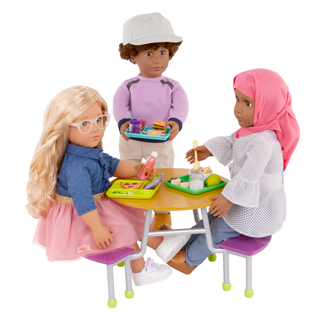 OG School Cafeteria Table  - Dining Hall Table with Food Accessories - School Accessory for Dolls - Our Generation