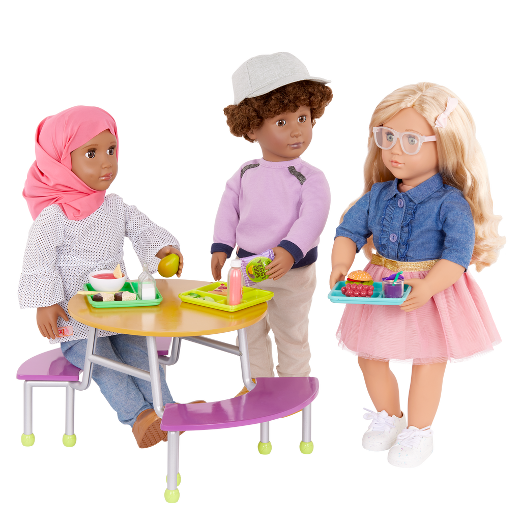 OG School Cafeteria Table  - Dining Hall Table with Food Accessories - School Accessory for Dolls - Our Generation