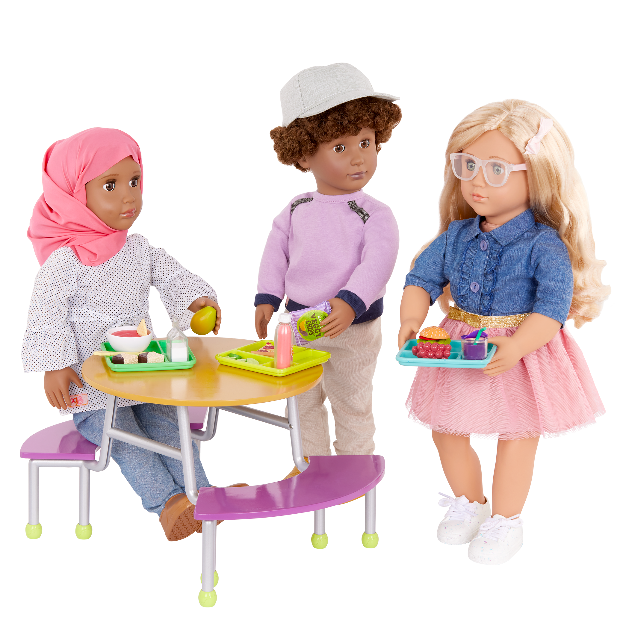 OG School Cafeteria Table  - Dining Hall Table with Food Accessories - School Accessory for Dolls - Our Generation