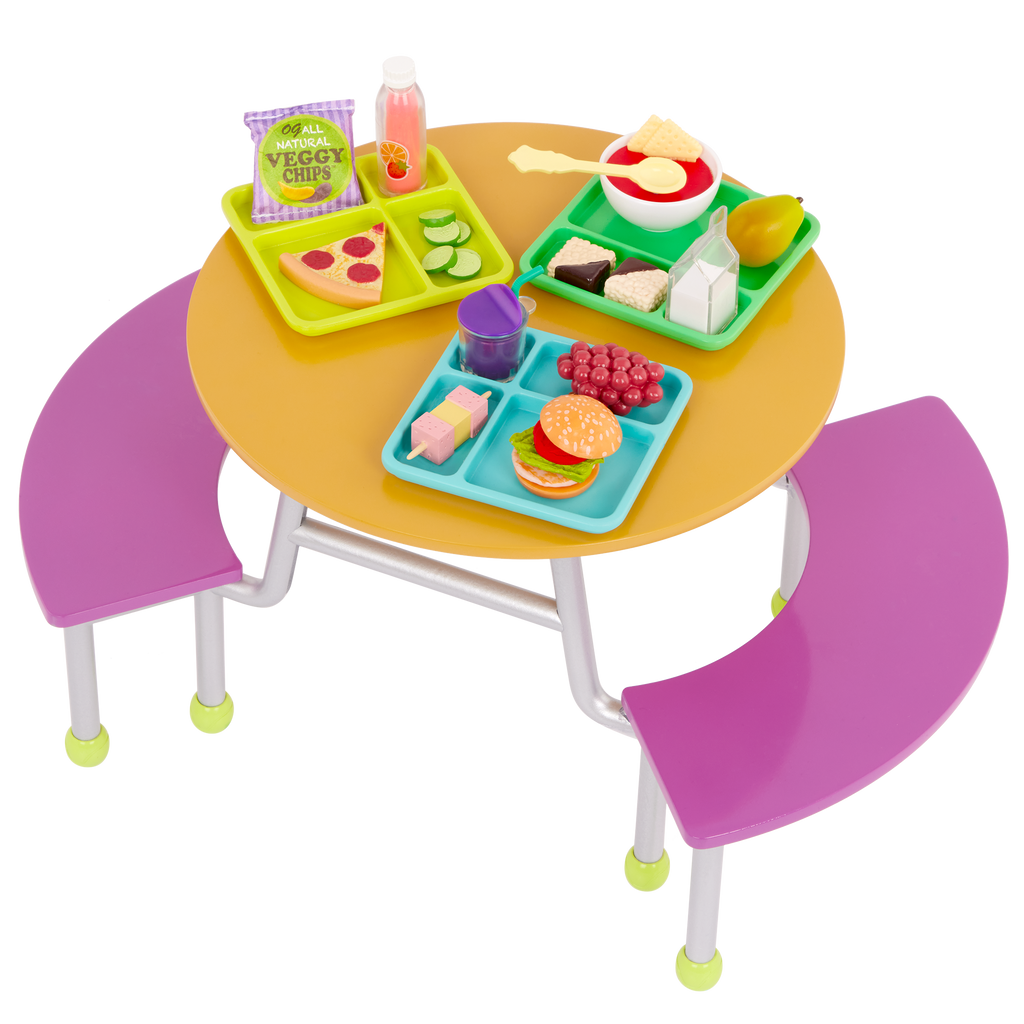 OG School Cafeteria Table  - Dining Hall Table with Food Accessories - School Accessory for Dolls - Our Generation