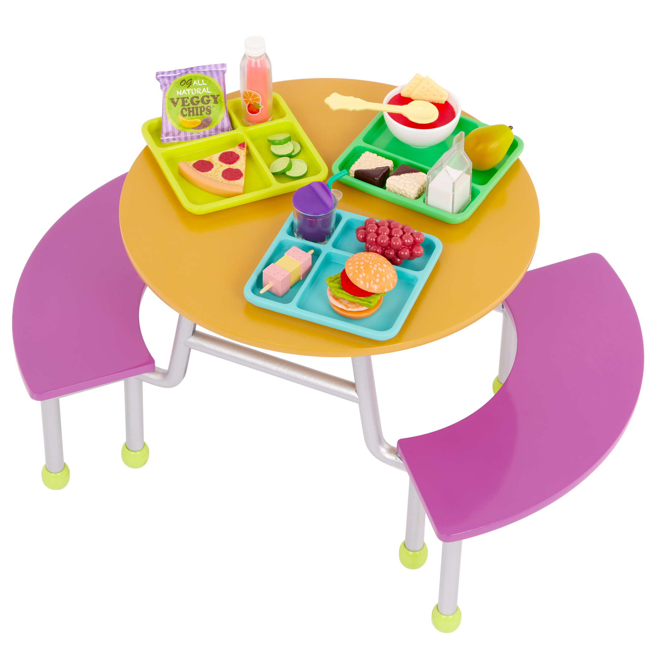 OG School Cafeteria Table  - Dining Hall Table with Food Accessories - School Accessory for Dolls - Our Generation