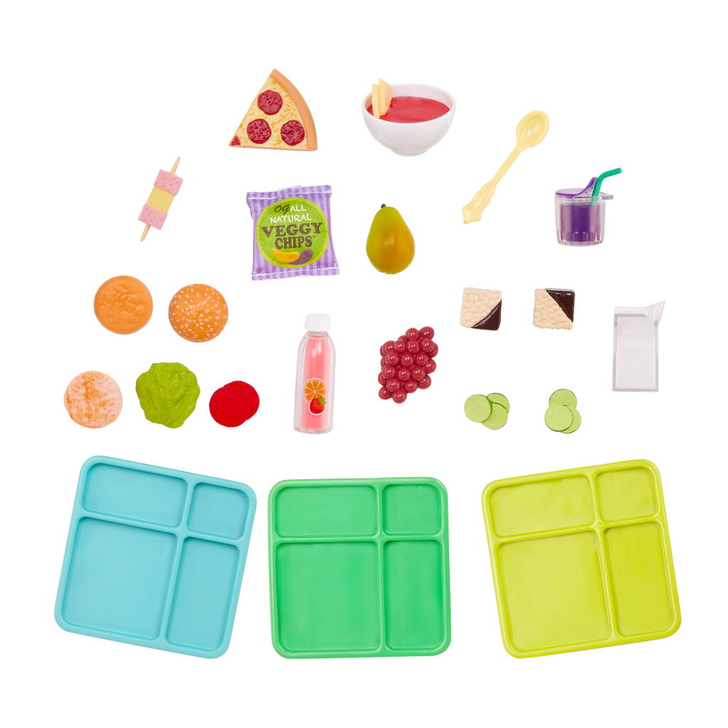 OG School Cafeteria Table  - Dining Hall Table with Food Accessories - School Accessory for Dolls - Our Generation