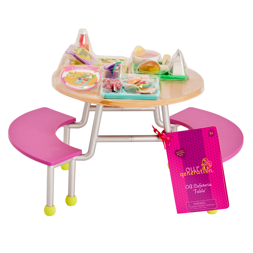OG School Cafeteria Table  - Dining Hall Table with Food Accessories - School Accessory for Dolls - Our Generation