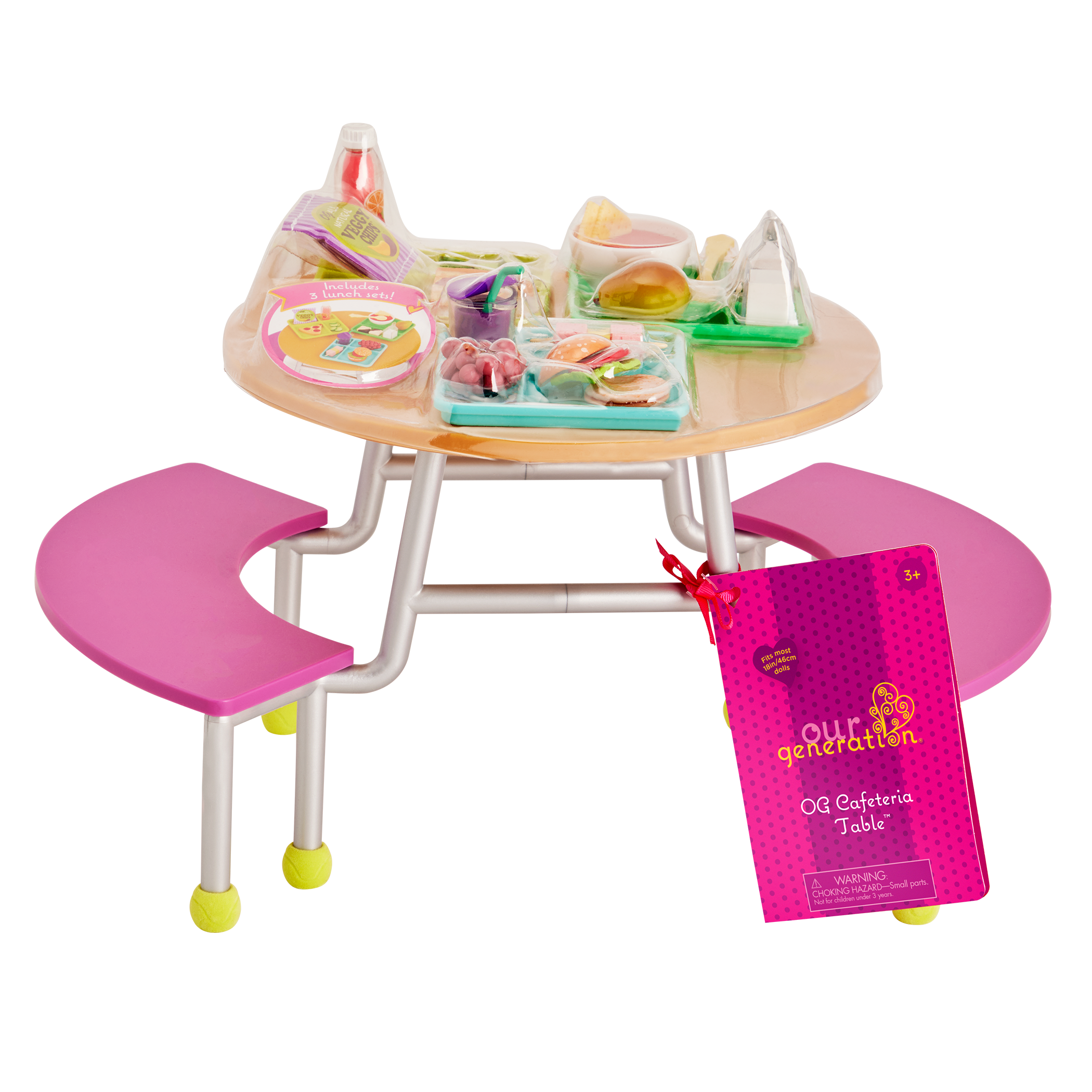 OG School Cafeteria Table  - Dining Hall Table with Food Accessories - School Accessory for Dolls - Our Generation