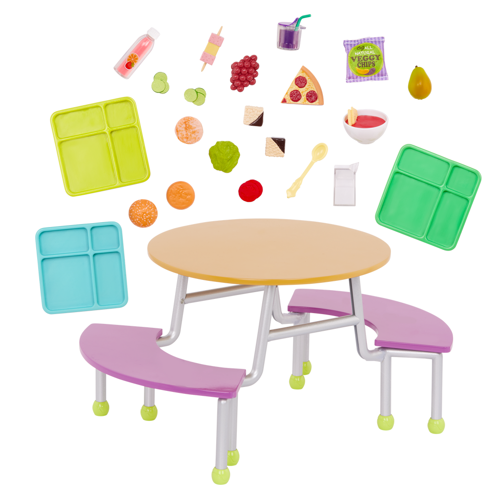 OG School Cafeteria Table  - Dining Hall Table with Food Accessories - School Accessory for Dolls - Our Generation