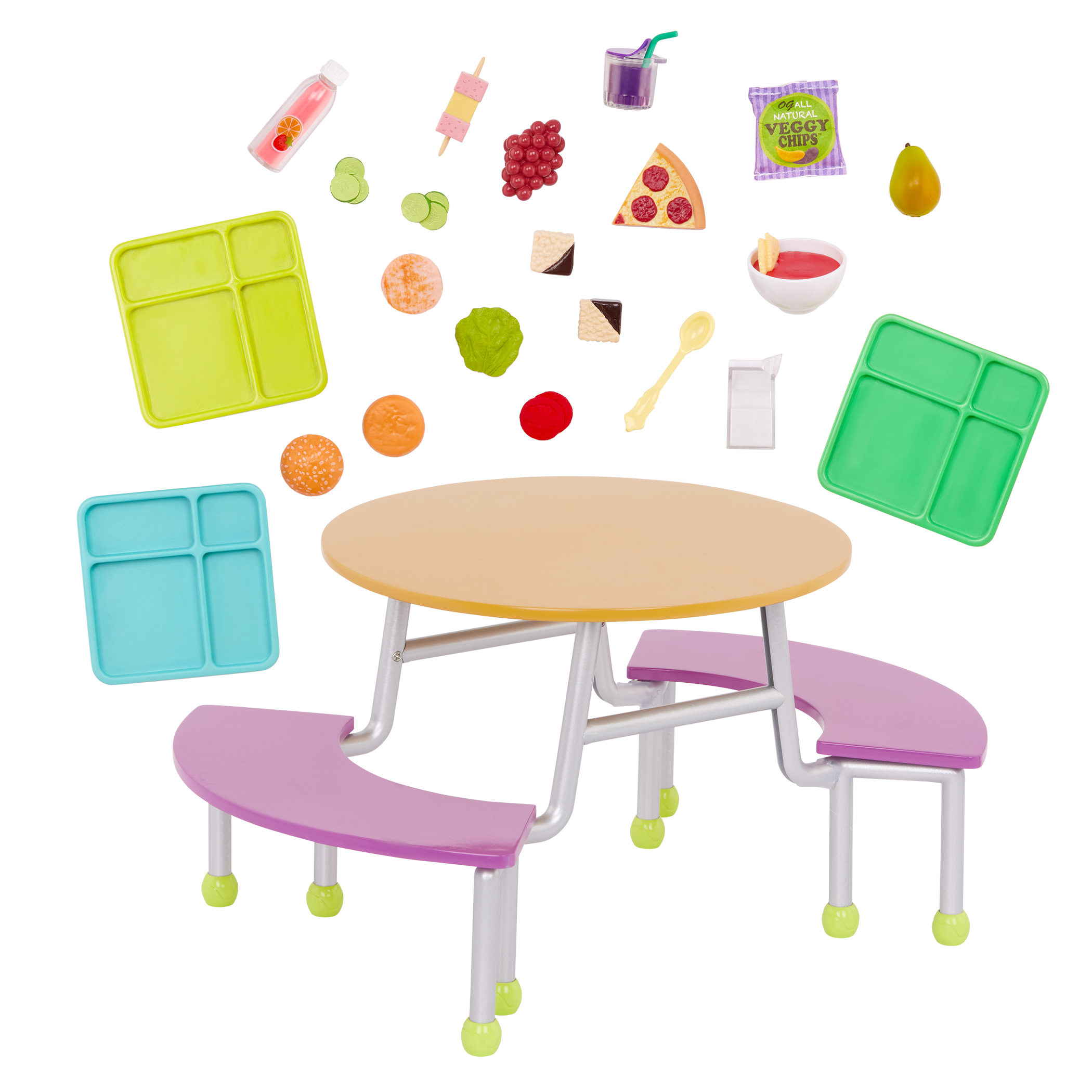 OG School Cafeteria Table  - Dining Hall Table with Food Accessories - School Accessory for Dolls - Our Generation